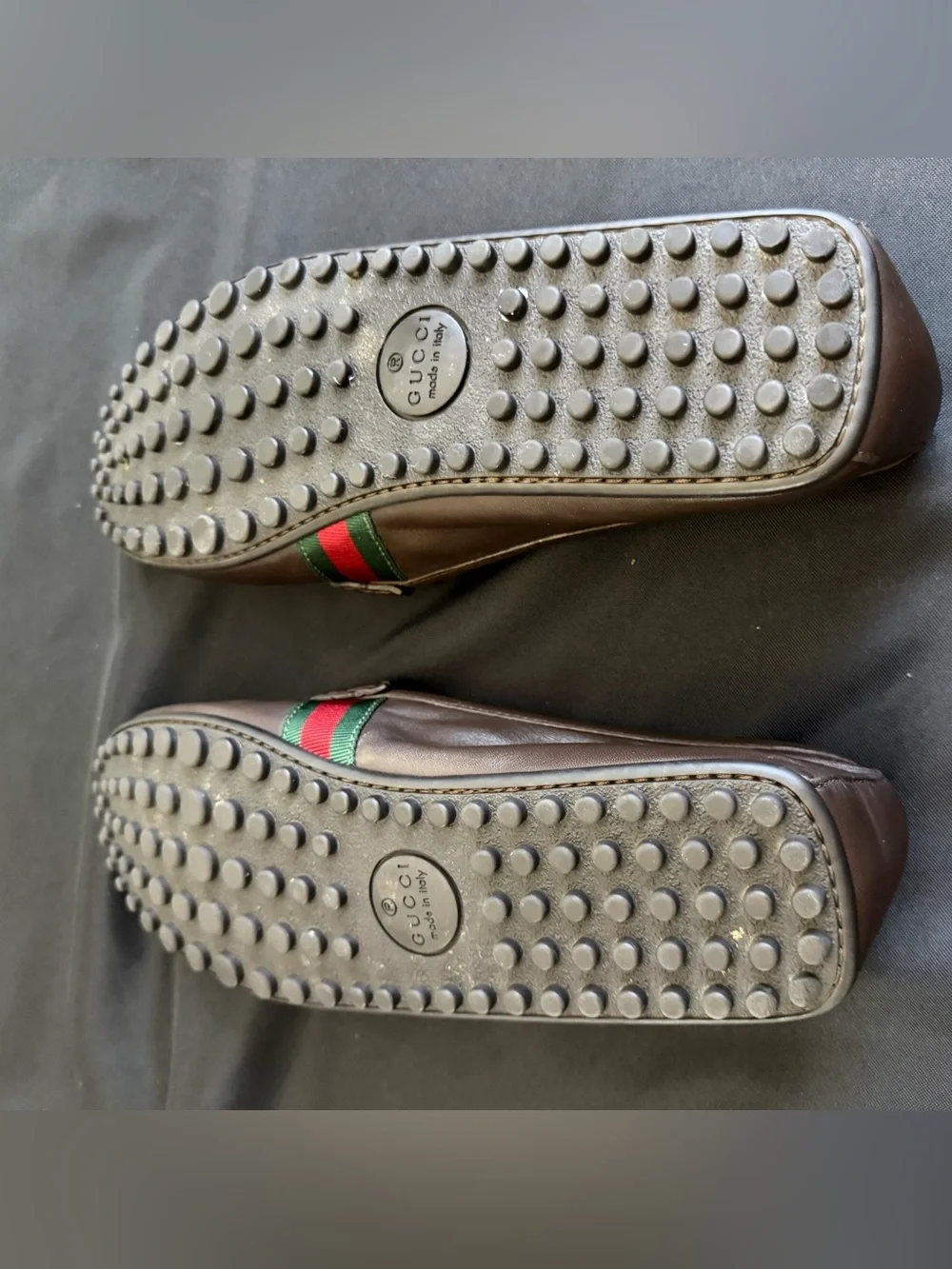 Classic Brown Gucci Leather Penny Loafers with Green-Red Accent Gucci Size 12D